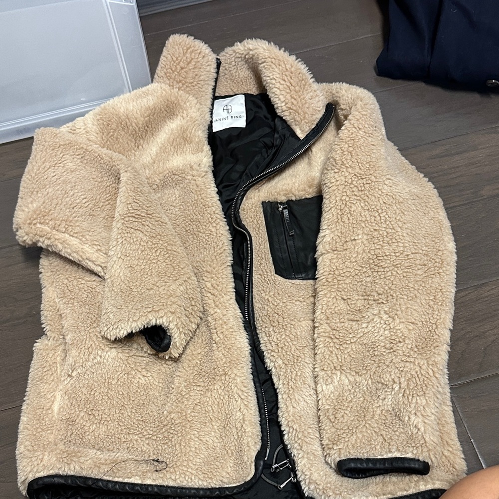 Anine Bing Tan Bomber Jacket with Black Details